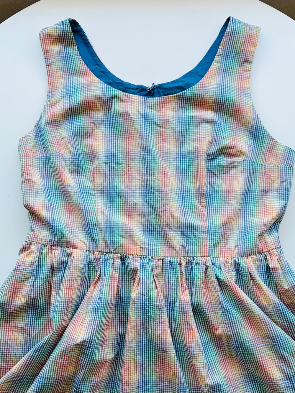 Adorable Modcloth Multicolor Rainbow Checkered Plaid Cotton Dress! Like New! - Picture 4 of 14